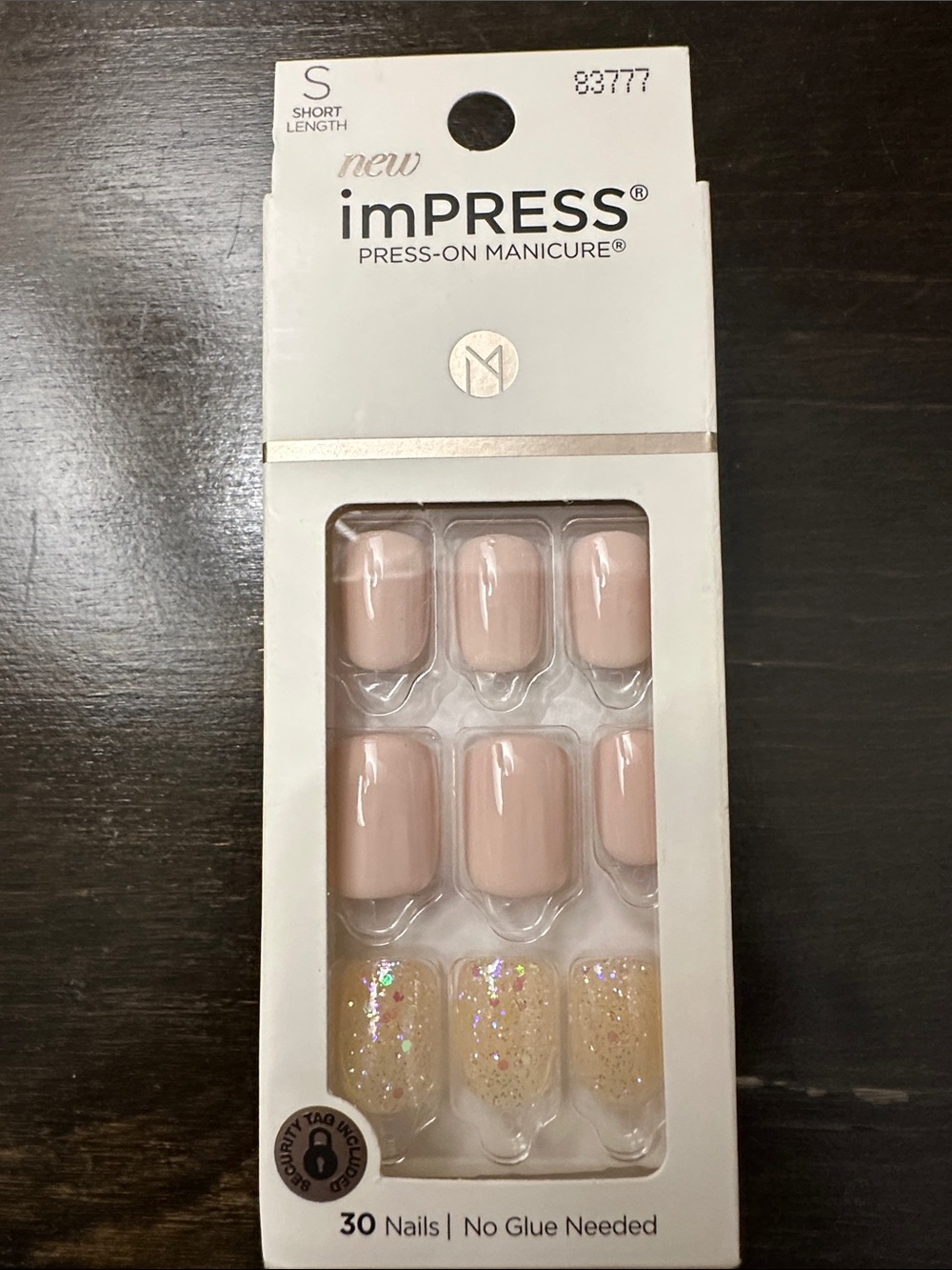 imPRESS Nude Pink Press-On Manicure with Gold Glitter Accents